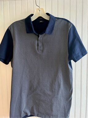 Hugo Boss Navy and White Textured Polo